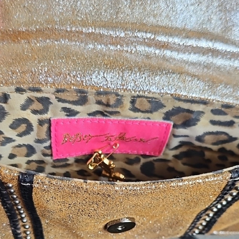 Betsey Johnson Gold Leopard Print Clutch
